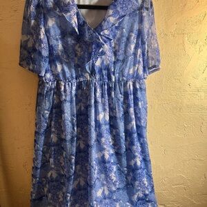 Ellos Blue Short Sleeve Ruffled dress flowy summer lovely floral